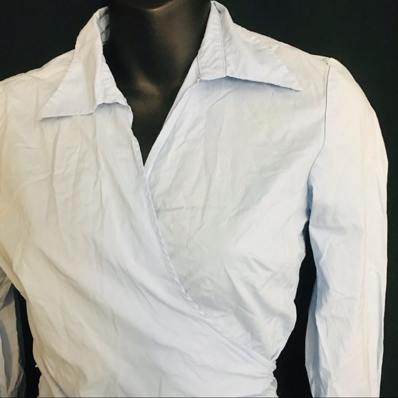 5/$25 Mossimo Stretch Blue Wrap Blouse Sz Small - Picture 2 of 7
